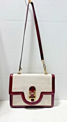 Bolso de Hombro Hermes RARO Vintage Toile H & Box Sandrine Beige Lona Cuero Rojo Foto 1 de 4