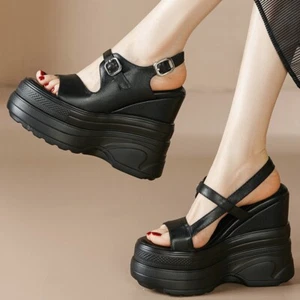 Pumps Plus Size 46 Shoe Women Leather Wedges High Heel Sandals Big Size 47 Shoes - Picture 1 of 12
