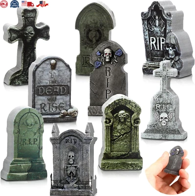 9 Pieces Halloween Miniature Tombstones Mini Village Tombstones Halloween Miniat - Image 1 of 4