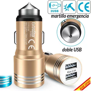 Cargador de Coche 2 Doble USB 2.4A 12-24W c/ Martillo Cristal Adaptador de Carga - Imagen 1 de 9