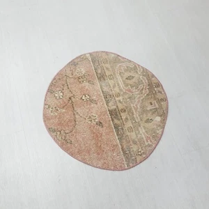 tappeto piccolo rotondo turco fatto a mano, tappeto vintage rosa, 23 pollici, piccolo arredamento - Foto 1 di 9