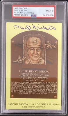 Phil Niekro Signed Gold HOF Plaque Postcard Yellow Braves Autograph PSA/DNA 9 #2 - Image 1 of 3