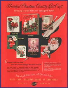 Tarjetas de felicitación vintage 1951 Rust Craft vacaciones de Navidad efímeras anuncio impreso años 50 - Imagen 1 de 1