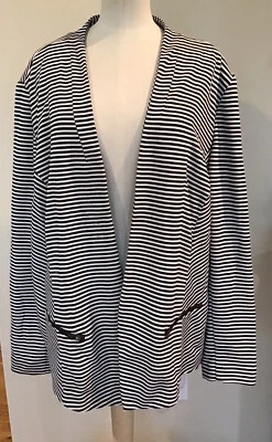Sejour Black White Striped Open Front Career Blazer Stretch Jacket Size 24W - Image 1 of 4