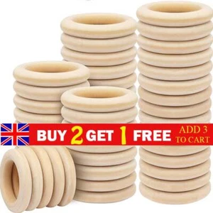 Arts Crafts Home Decor Jewellery 10Pcs 20-70mm DIY Natural Wooden Round Rings - Picture 1 of 21