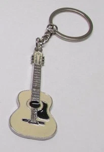 CHITARRA ACUSTICA bianca CHITARRA in lega di metallo portachiavi anello portachiavi NUOVO - Foto 1 di 2