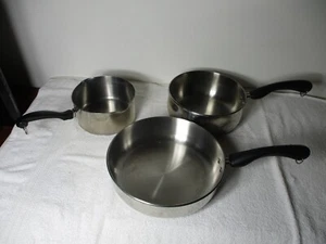 LOT OF 3 FABERWARE 18/10 STAINLESS STEEL POT POTS PANS 1 1/2 QT 3 QT 10 INCH - Picture 1 of 14
