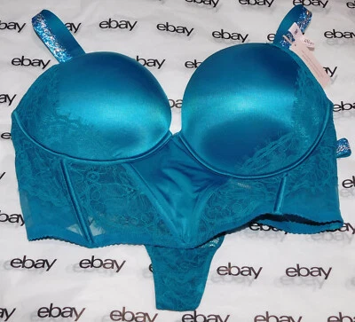 全新 Victoria's Secret 非常性感聚拢文胸 水晶 蓝绿色 38DD & 丁字裤套装 XL VS — 第 1/4 张图片