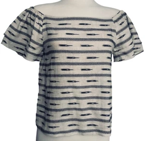 Alice + Olivia Linen Top Small Black Off White Stripes Ruffle Sleeves NWT $250 - Picture 1 of 8