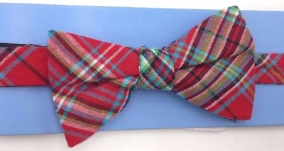 $105 Countess Mara Mens Red Green Cotton Plaid Bow Tie Classic Adjustable Bowtie Foto 1 de 4