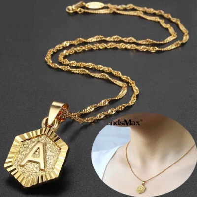 Collar Colgante Chapado en Oro Inicial Letra A-Z Dije Cadena Monograma 2mm 18.9" Foto 1 de 4