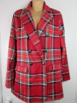 CHAQUETA MUJER MAURICES MEDIANA ROJA A CUADROS NUEVA CON ETIQUETAS $44 DOBLE BOTONADURA A MEDIDA Foto 1 de 4