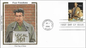 Quadro Norman Rockwell Quattro libertà dalla parola USA Colorano seta FDC 1994 - Foto 1 di 1