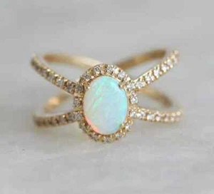 3 Ct Oval Cut Lab-Created Fire Opal Women's Wedding Ring 14K Yellow Gold Plated - Picture 1 of 5