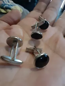 VINTAGE NACHLASS Herren Manschettenknöpfe CUFFLINKS goldfarben Kreis schwarz Cuff Links - Bild 1 von 4