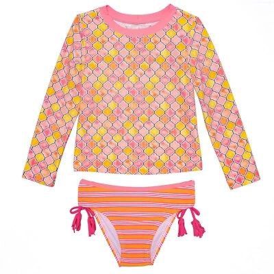 TOMMY BAHAMA niña pequeña 3T, 4T Coral Geo 2 piezas Juego de natación Rashguard nuevo con etiquetas Foto 1 de 3