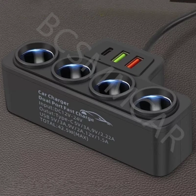 12V 4 Way Car Cigarette Lighter Socket Splitter 3.1A USB Charger Power Adapter - Image 1 of 4