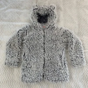 APPAMAN Girl's Hoodie Faux Fuzzy Fur Full Zip Jacket Coat, White, Size 8. - Picture 1 of 9