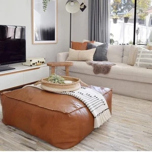 Unstuffed Moroccan Leather Boho Pouffe Genuine Square 30'' Wonderful Pouf - Picture 1 of 4