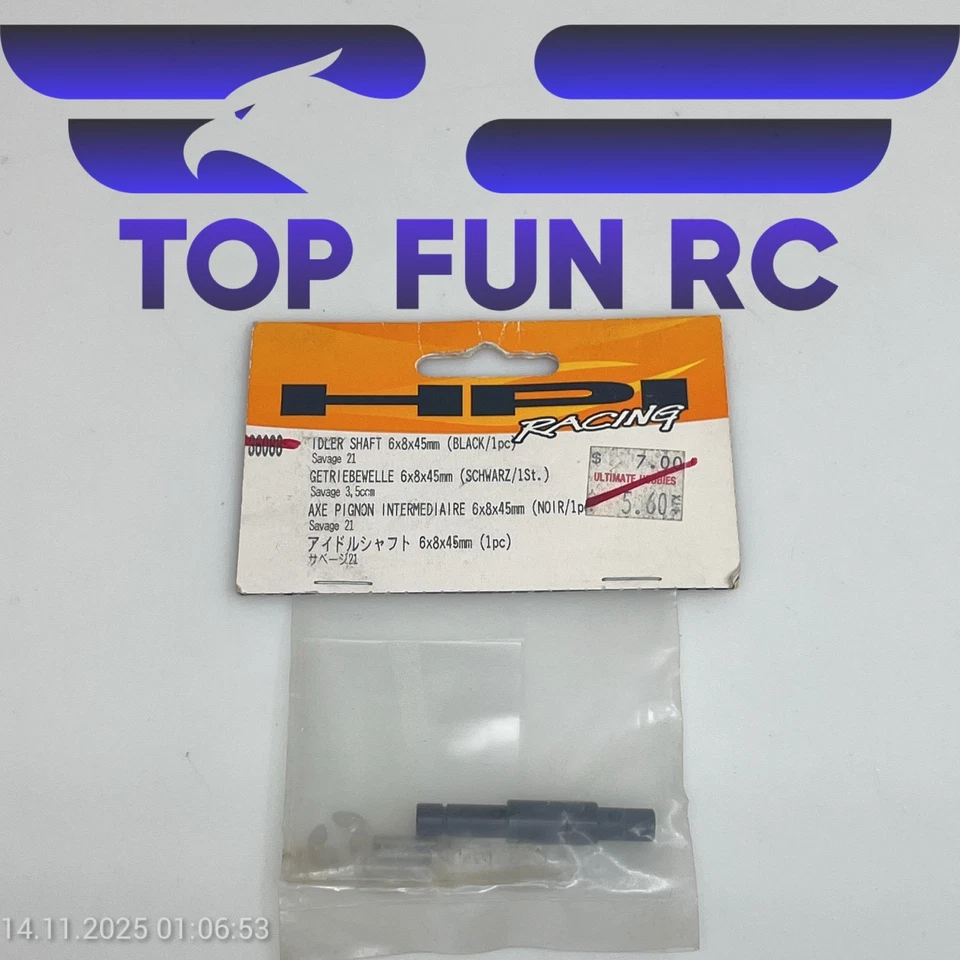 HPI 86088 IDLER SHAFT (BLACK/1PC) 6X8X45MM FOR SAVAGE 21 1/8 SCALE MONSTER TRUCK - Image 1 of 1