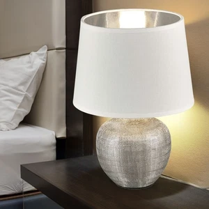 Nachttischleuchte Tischlampe Keramik Wohnzimmerlampe Leseleuchte Stoff H 26 cm - Bild 1 von 8