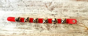 6 Sleigh Bells On Red Faux Leather Strap 15"L Bells 1.5" Christmas Decor - Picture 1 of 6