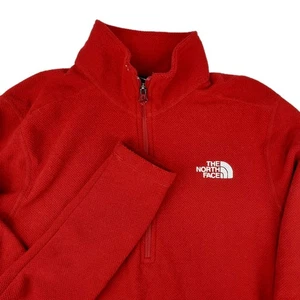 The North Face Fleece Pullover Mens Small Waffle Weave Knit Red 1/2 Zip Logo - Picture 1 of 7