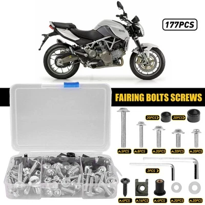 177pcs Motorcycle Complete Bolt Fairing Screws Kit Silver For Kawasaki Yamaha - Image 1 of 4