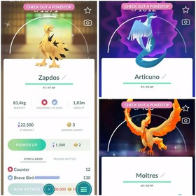 Pok&eacute;mon G0 - shiny Galarian Birds -Combo  Moltres, Articuno, Zapdos - mini P T C