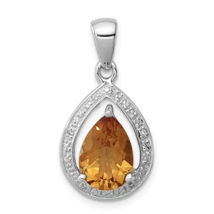 Argento Sterling Rhodiumed Pera Giallo Citrino & Diamante Doppio Lacrima - Foto 1 di 2