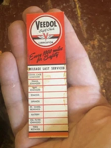 VINTAGE 1950's VEEDOL OIL CHANGE SAFETY CHECK REMINDER STICKER - Picture 1 of 2