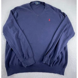 Polo Ralph Lauren Hombres Suéter XL Azul Cuello en V Pima Algodón Rojo Poni Logo - Imagen 1 de 5