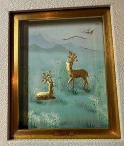 Beautiful PRIMA ART 99.9 Fine Gold Framed "GARDEN DEER" Scene in Standing Frame - Picture 1 of 6
