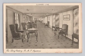 Cunard Line RMS Aquitanien Die lange Galerie Innenansicht des Oceanliner Postkarte - Bild 1 von 2