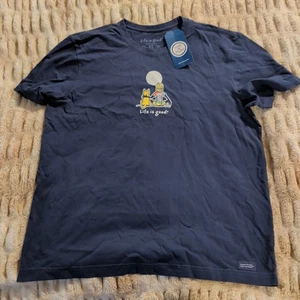 Neu mit Etikett Life Is Good Batik Jake & Rocket Dog Moon dunkelblau SS Crusher T-Shirt für Herren - Bild 1 von 8