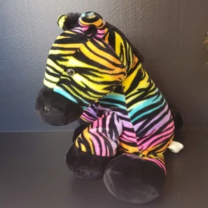 Toys R Us Arcobaleno Zebra Cavallo Peluche Peluche Striscia 2015 Neon Multicolore - Foto 1 di 8