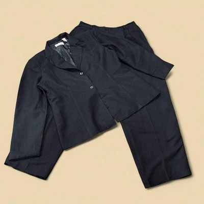 极简主义葬礼职业学院风复古 90 年代亚麻黑色套装 Liz Claiborne 16 — 第 1/4 张图片