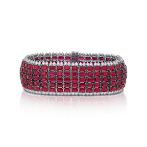 Bridal Wedding 41.15TCW Pink Ruby & White Sapphire Women's Wide Tennis Bracelet - Picture 1 of 6