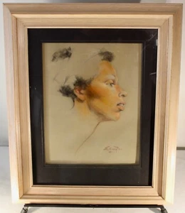 Pintura Dibujo Retrato Pastel Vintage Mujer Negra Firmada ELLINGTON Enmarcada - Imagen 1 de 19