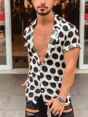 Blusa Top Para Hombres Informal Suelta Vacaciones Con Botones Camisas a Lunares Manga Corta Foto 1 de 4