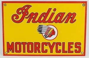 Insegna Moto Indiane Porcellana Vintage, Ottime Condizioni, Giallo Rosso 11” - Foto 1 di 3