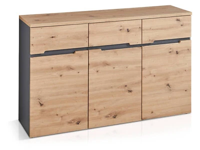 Kommode Sideboard Wohnzimmerschrank MAILAND IV MDF Dekorplatte Eichefarbig Grau - Bild 1 von 4