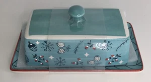 Blue Butter Dish Winter Wonderland Ceramic 8” Christmas New - Picture 1 of 7