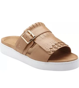 NWOB Vionic Splendid Fillmore Tan Leather Slide Platform Sandals Sz 9.5 - Picture 1 of 3