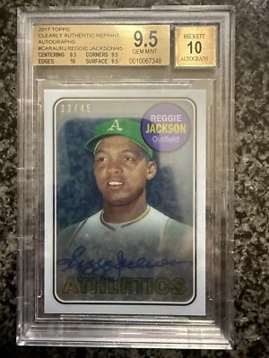 2017 Topps Clearly Authentic Reggie Jackson Rookie Reprint #/45 BGS 9.5 Auto 10 - Image 1 of 2