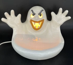 Piatto fantasma spaventoso illuminato Halloween vintage ceramica dipinto a mano decorazione usato in ottime condizioni - Foto 1 di 11