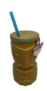 Tiki Mask Mug Cup Lid & Straw Double Wall Insulated Tumbler Statue Bar Lounge - Picture 1 of 7