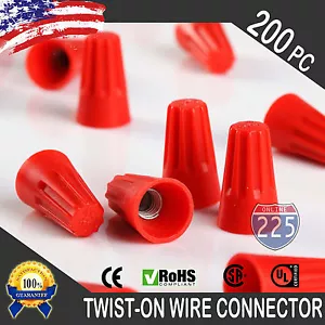 (200) RED Twist-On Wire Connector Connection nuts 18-10 Gauge Barrel Screw US - Picture 1 of 5