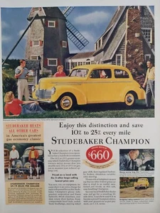 Vintage 1940 Studebaker Champion Club sedan print ad windmill backdrop - Picture 1 of 1