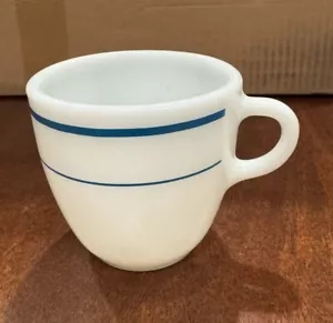 PYREX Tableware Corning Teal Blue Stripe Milk Glass Coffee Mug #723 USA - Picture 1 of 8